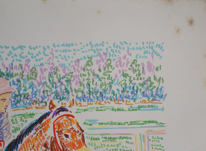 Serge MENDJISKY : En pleine course, Lithographie originale signée