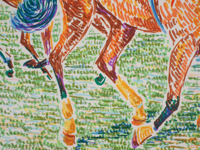 Serge MENDJISKY : En pleine course, Lithographie originale signée