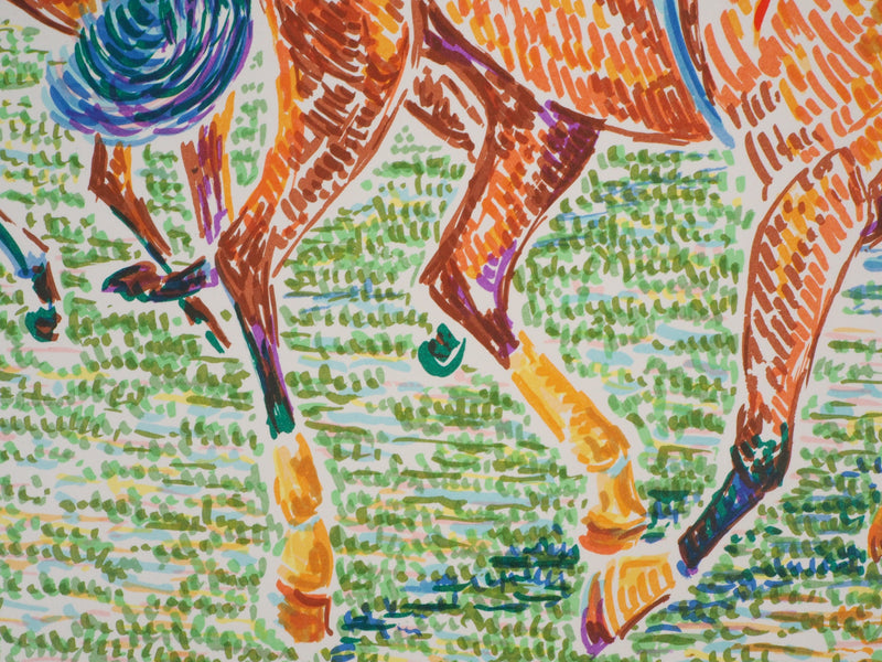 Serge MENDJISKY : En pleine course, Lithographie originale signée