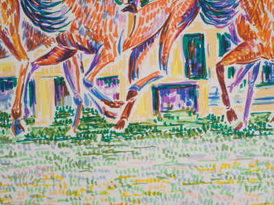 Serge MENDJISKY : L'élan des jockeys, Lithographie originale signée