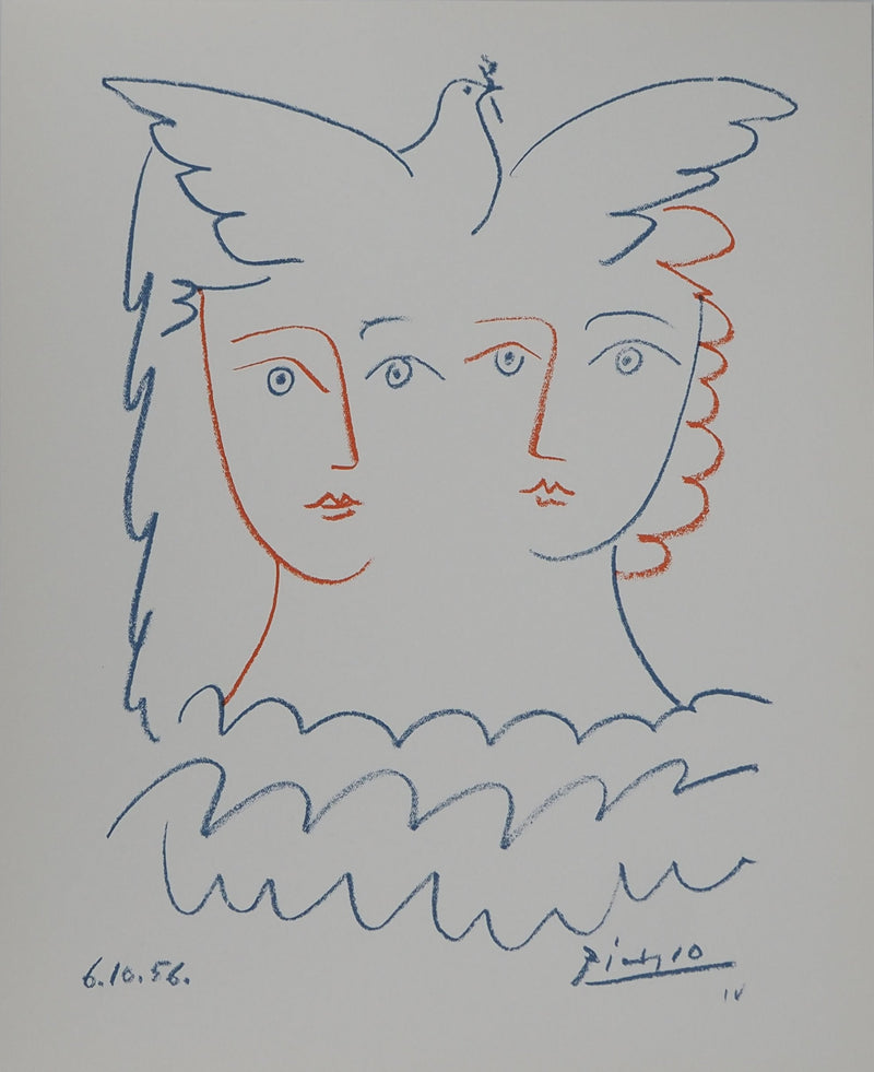 Pablo PICASSO : Couple à la colombe, Lithographie originale (vue générale) - Crédit photo : Galerie Art.Paris