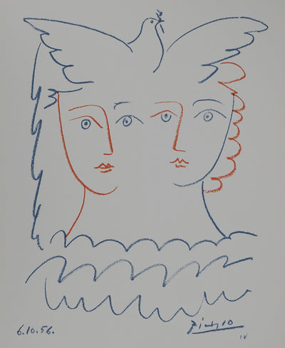 Pablo PICASSO : Couple à la colombe, Lithographie originale (photo de détail 3) - Crédit photo : Galerie Art.Paris