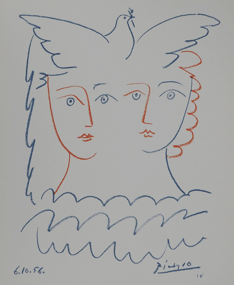 Pablo PICASSO : Couple à la colombe, Lithographie originale (photo de détail 3) - Crédit photo : Galerie Art.Paris