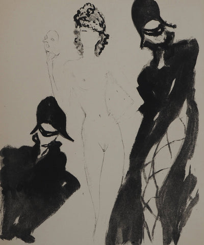 Jean-Gabriel DOMERGUE : Bal masqué, Gravure originale (photo de détail 2) - Crédit photo : Galerie Art.Paris