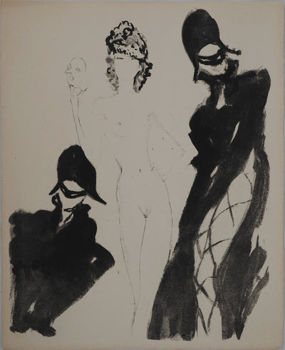 Jean-Gabriel DOMERGUE : Bal masqué, Gravure originale (vue générale) - Crédit photo : Galerie Art.Paris