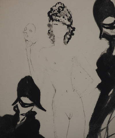 Jean-Gabriel DOMERGUE : Bal masqué, Gravure originale (photo de détail 3) - Crédit photo : Galerie Art.Paris