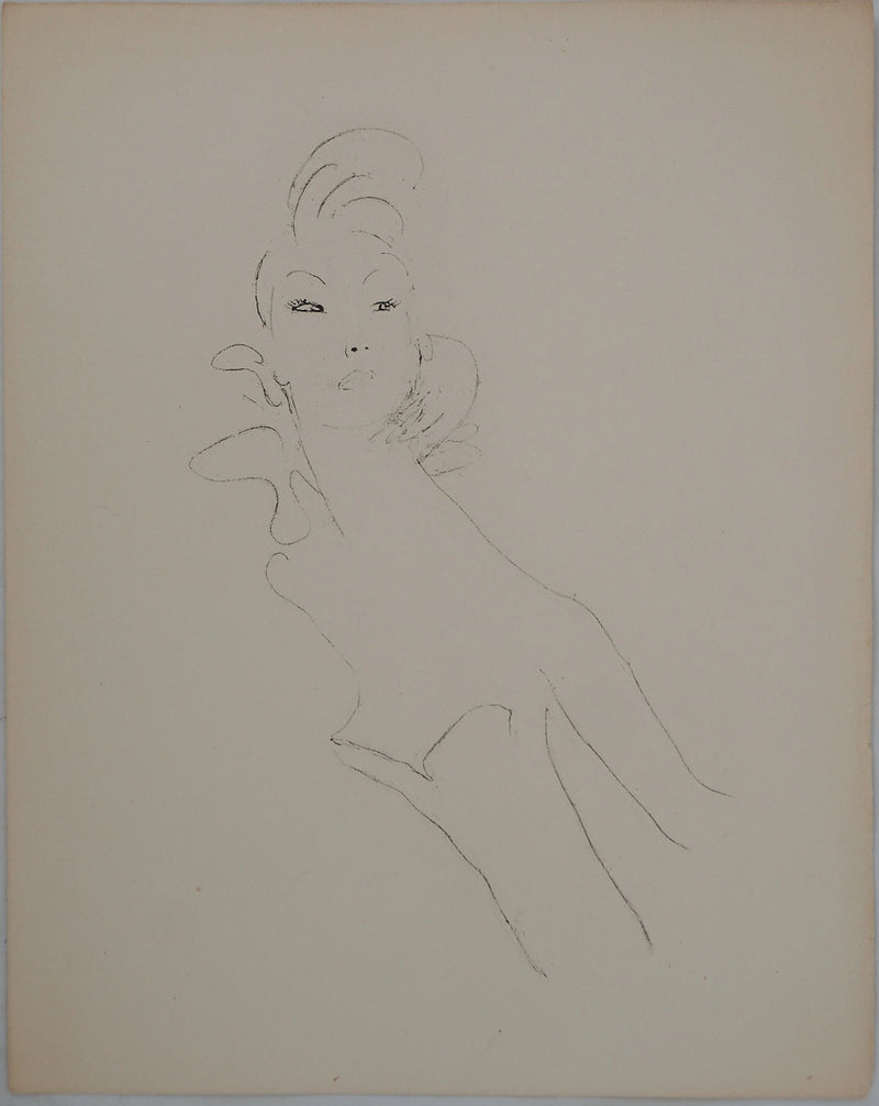 Jean-Gabriel DOMERGUE : Jeune femme au bustier, Gravure originale (vue générale) - Crédit photo : Galerie Art.Paris