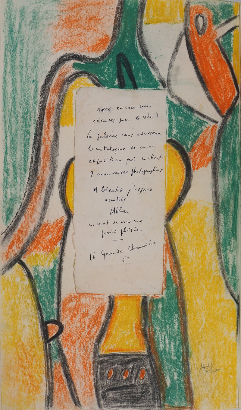 Jean-Michel ATLAN : Composition abstraite, Dessin original signé