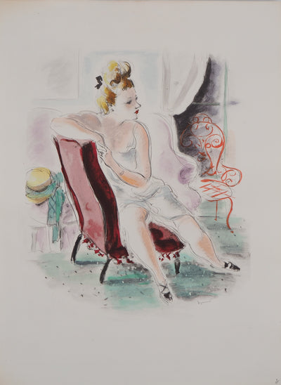 André DIGNIMONT : Nu au fauteuil rouge, Lithographie originale (vue générale) - Crédit photo : Galerie Art.Paris