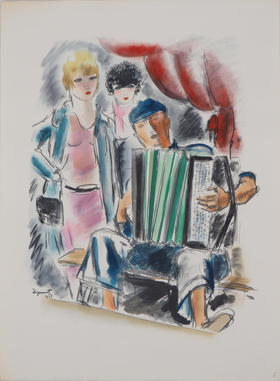 André DIGNIMONT : Le joueur d'accordéon, Lithographie originale (vue générale) - Crédit photo : Galerie Art.Paris