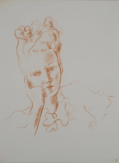 André DIGNIMONT : Femme pensante, Lithographie originale (vue générale) - Crédit photo : Galerie Art.Paris