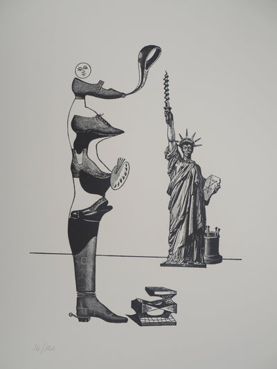 Max ERNST : Artiste chaussure et Statue de la Liberté, c., Lithographie originale (vue générale) - Crédit photo : Galerie Art.Paris