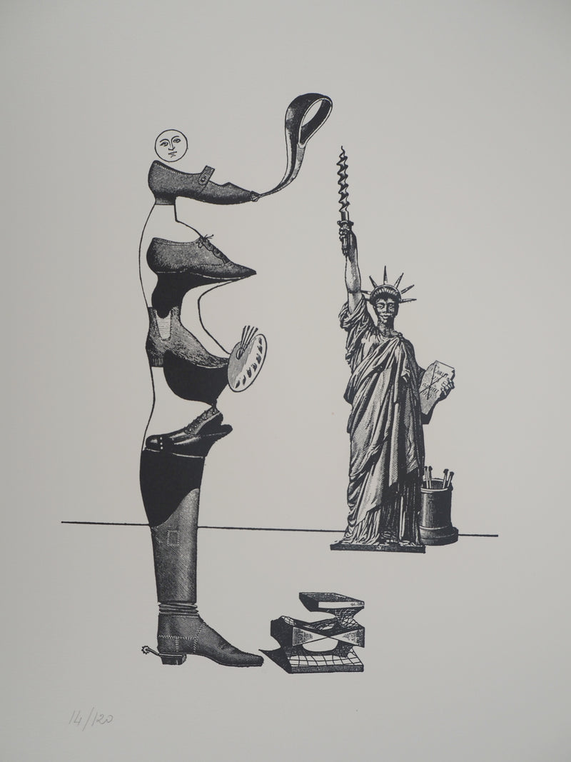 Max ERNST : Artiste chaussure et Statue de la Liberté, c., Lithographie originale (vue générale) - Crédit photo : Galerie Art.Paris