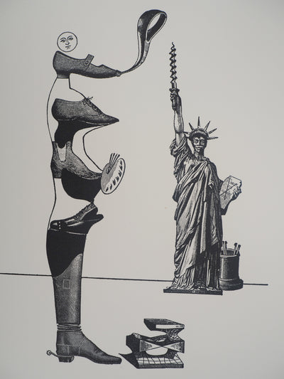 Max ERNST : Artiste chaussure et Statue de la Liberté, c., Lithographie originale (photo de détail 3) - Crédit photo : Galerie Art.Paris
