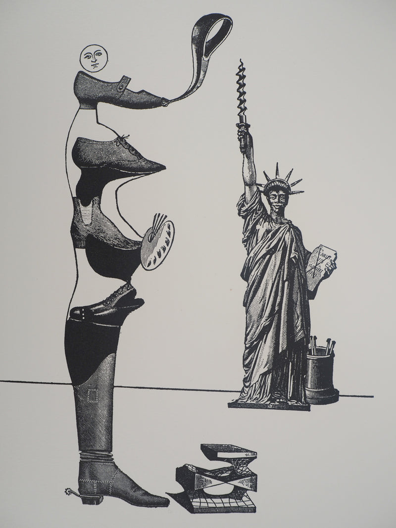 Max ERNST : Artiste chaussure et Statue de la Liberté, c., Lithographie originale (photo de détail 3) - Crédit photo : Galerie Art.Paris