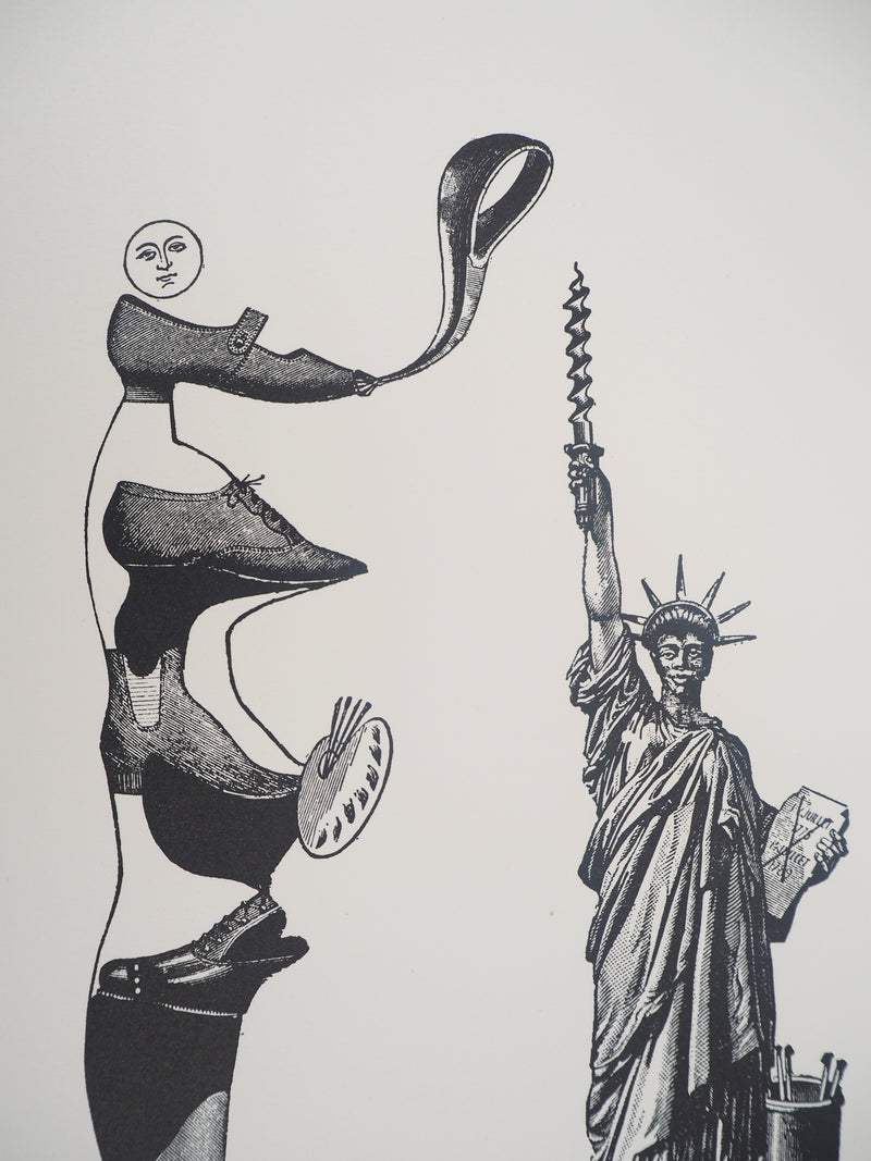 Max ERNST : Artiste chaussure et Statue de la Liberté, c., Lithographie originale (photo de détail 4) - Crédit photo : Galerie Art.Paris