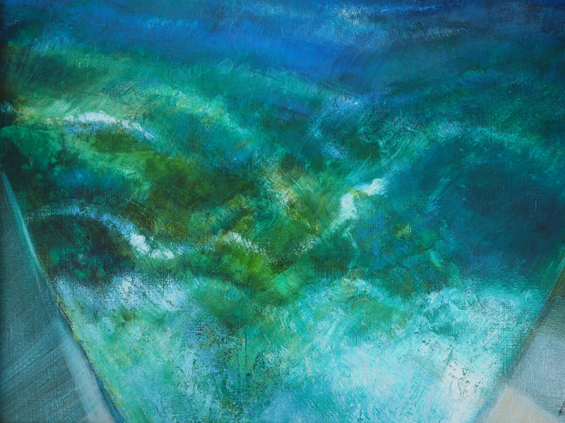 Camille HILAIRE : Mer éclatante dans une petite crique, Huile sur toile signée