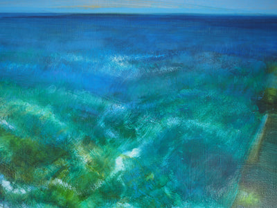 Camille HILAIRE : Mer éclatante dans une petite crique, Huile sur toile signée