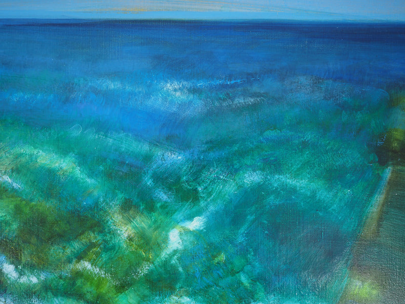 Camille HILAIRE : Mer éclatante dans une petite crique, Huile sur toile signée