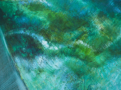 Camille HILAIRE : Mer éclatante dans une petite crique, Huile sur toile signée