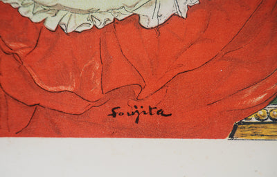 AFFdV Léonard FOUJITA: Young girl with a cat, Original Signed Lithograph, 1956