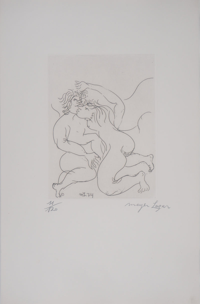 Meyer LAZAR : Cantique des Cantiques, Etreinte amoureuse, Gravure originale (vue générale) - Crédit photo : Galerie Art.Paris