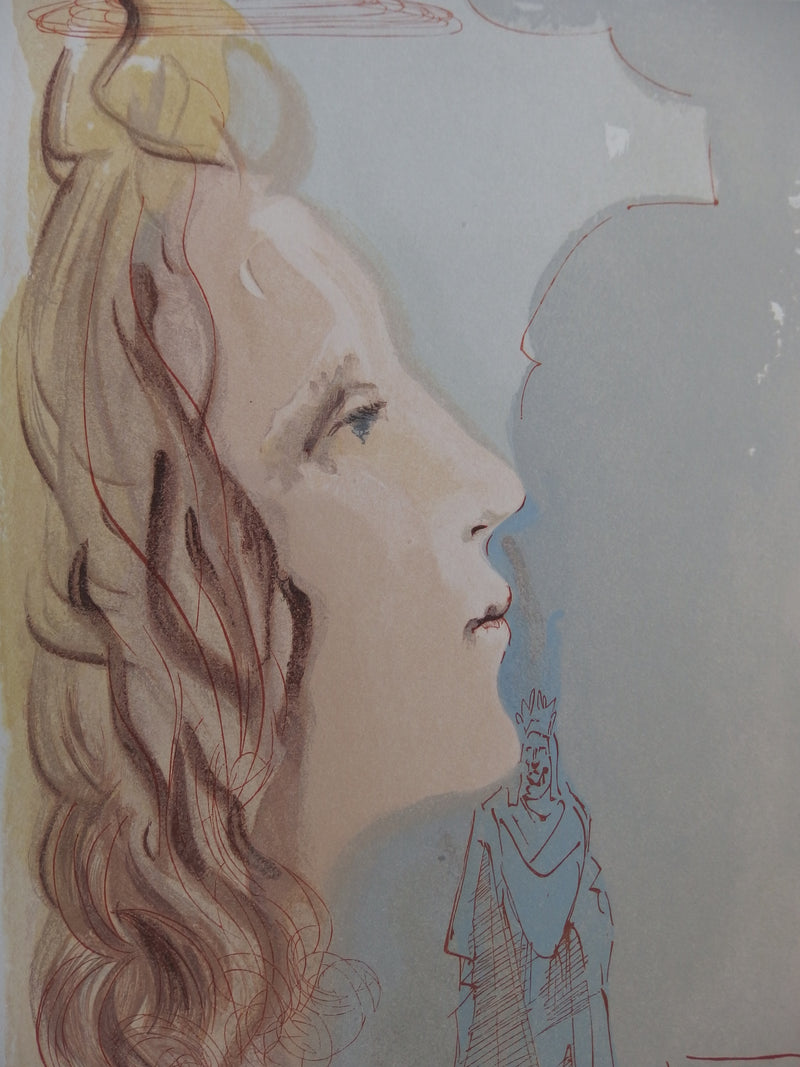 Salvador DALI : La plus grande beauté de Béatrice, Bois gravé original signé