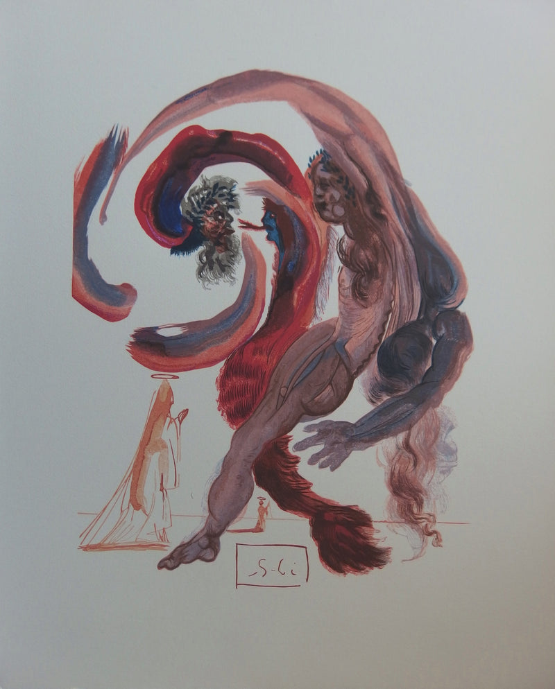 Salvador DALI : La quatrième corniche, Bois gravé original signé