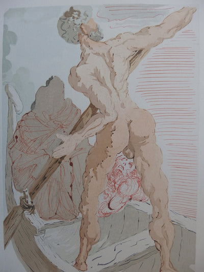 Salvador DALI : Charon et le passage de l'Achéron, Bois gravé original signé