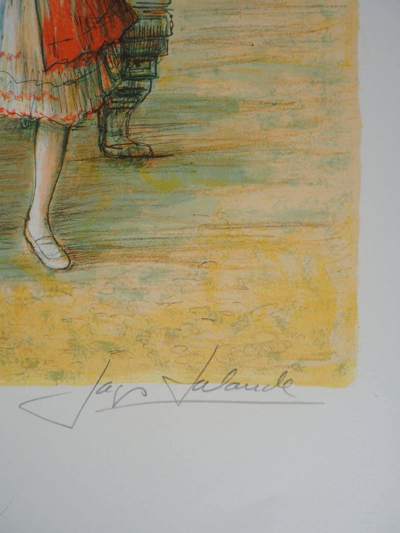 Jacques LALANDE : Promenade au parc, Lithographie originale signée