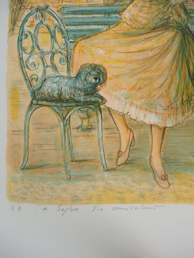 Jacques LALANDE : Promenade au parc, Lithographie originale signée