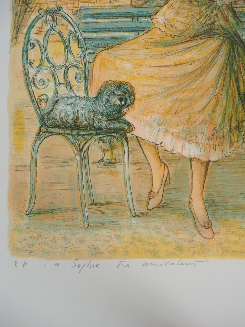 Jacques LALANDE : Promenade au parc, Lithographie originale signée