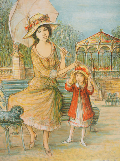 Jacques LALANDE : Promenade au parc, Lithographie originale signée