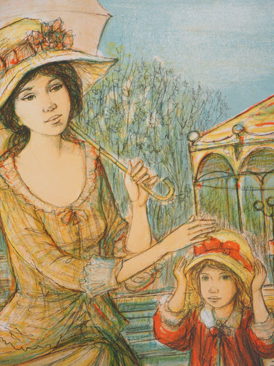 Jacques LALANDE : Promenade au parc, Lithographie originale signée