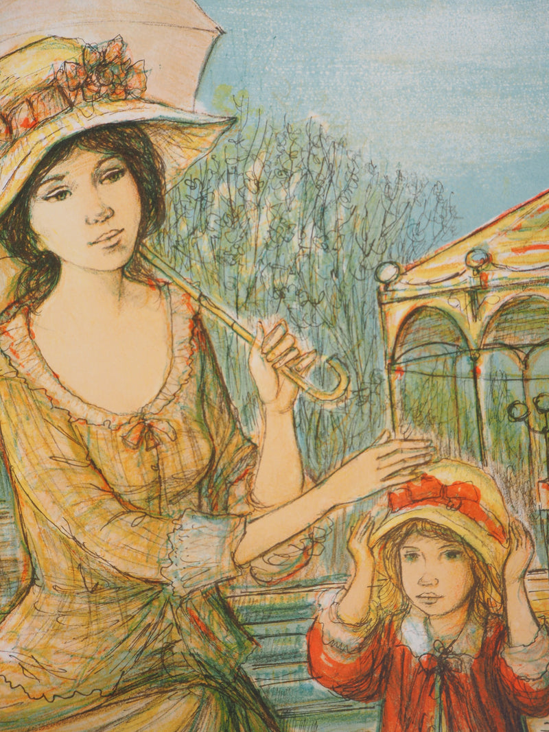 Jacques LALANDE : Promenade au parc, Lithographie originale signée