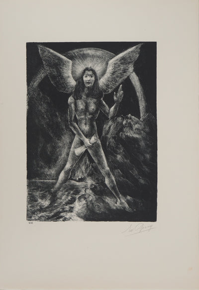 Edouard GOERG : L'Ange posant un pied sur la Terre et l'autre sur la Mer, Lithographie originale (vue générale) - Crédit photo : Galerie Art.Paris