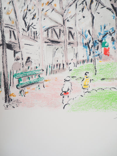 Robert SAVARY : Paris, Parc près du métro aérien, Lithographie originale (photo de détail 4) - Crédit photo : Galerie Art.Paris