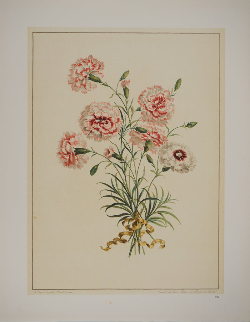 John EDWARDS : Fleurs et Bouquets : Les œillets rouges et blancs, Lithographie originale (vue générale) - Crédit photo : Galerie Art.Paris