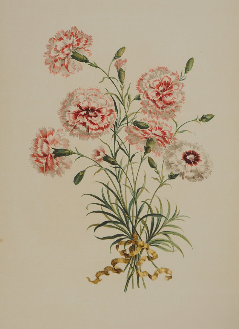 John EDWARDS : Fleurs et Bouquets : Les œillets rouges et blancs, Lithographie originale (photo de détail 3) - Crédit photo : Galerie Art.Paris