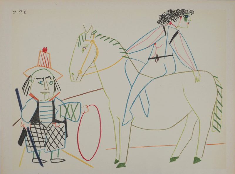 Pablo PICASSO : La cavalière et son valet, Lithographie