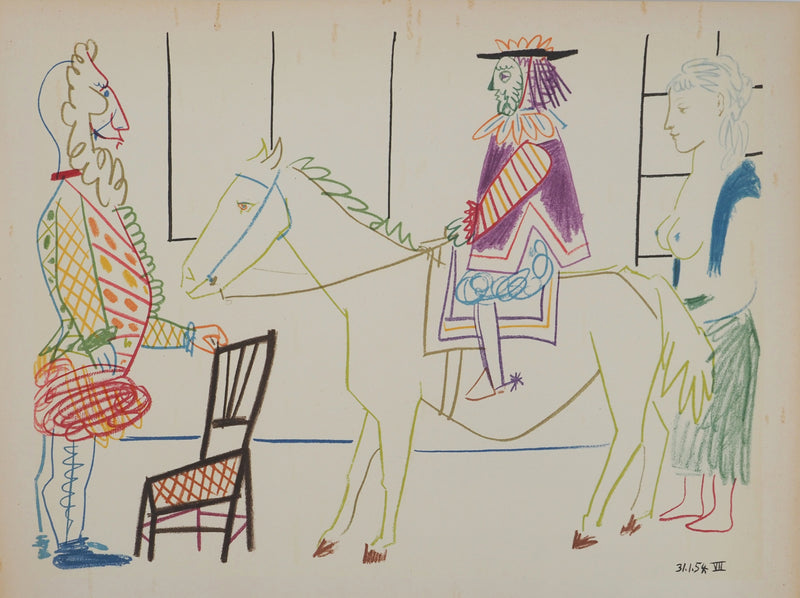 Pablo PICASSO : Courtisan, roi et femme dénudée, Lithographie