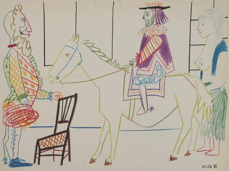 Pablo PICASSO : Courtisan, roi et femme dénudée, Lithographie