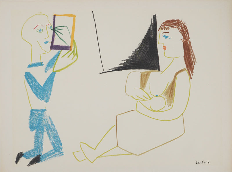 Pablo PICASSO : Artiste, femme et enfant, Lithographie originale (vue générale) - Crédit photo : Galerie Art.Paris