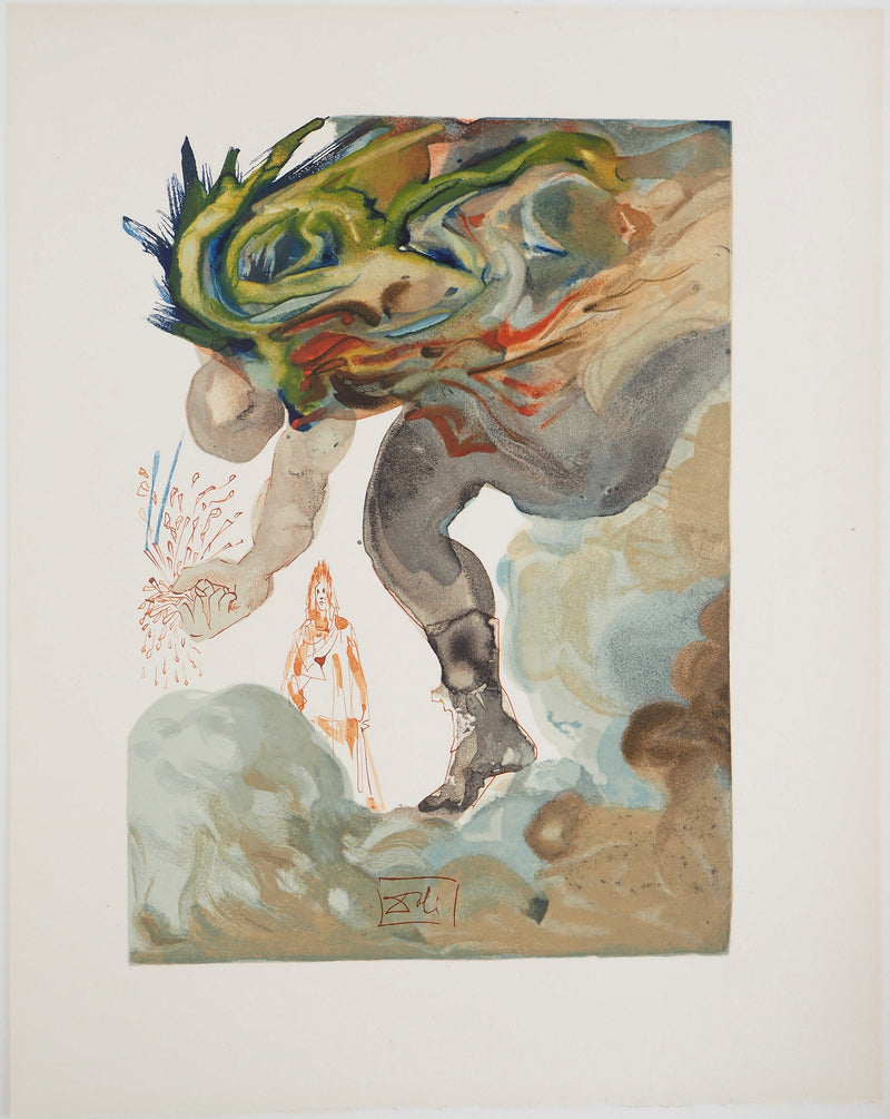 Salvador DALI : Les géants, Bois gravé original signé