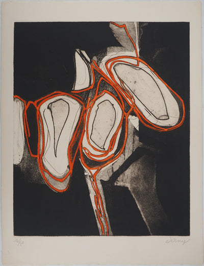 Bertrand DORNY : Composition au fil rouge, Gravure originale (vue générale) - Crédit photo : Galerie Art.Paris