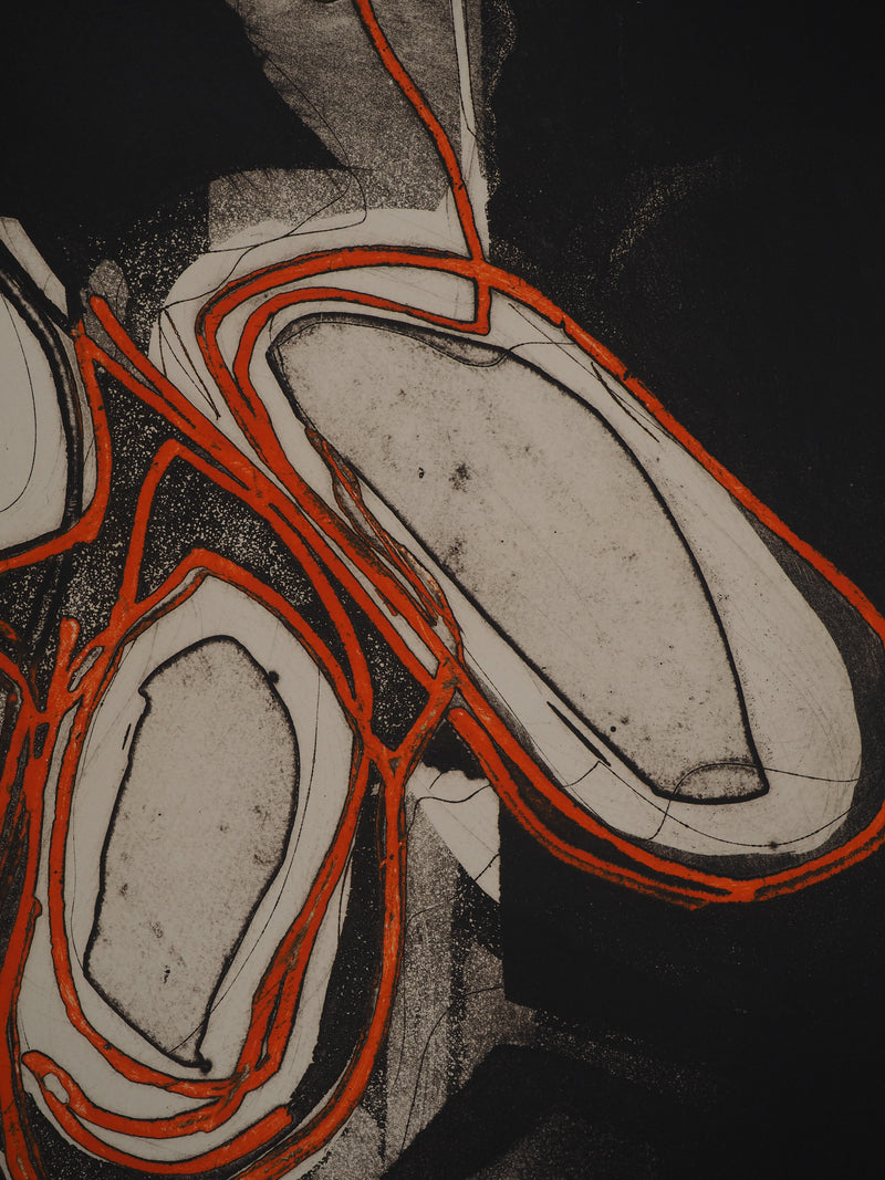 Bertrand DORNY : Composition au fil rouge, Gravure originale (photo de détail 4) - Crédit photo : Galerie Art.Paris