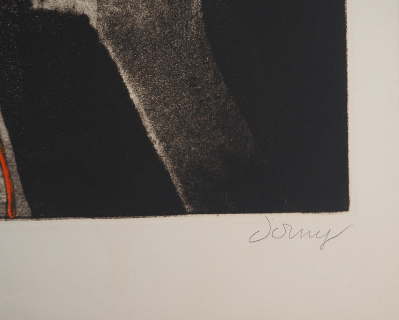 Bertrand DORNY : Composition au fil rouge, Gravure originale (photo de détail 2) - Crédit photo : Galerie Art.Paris