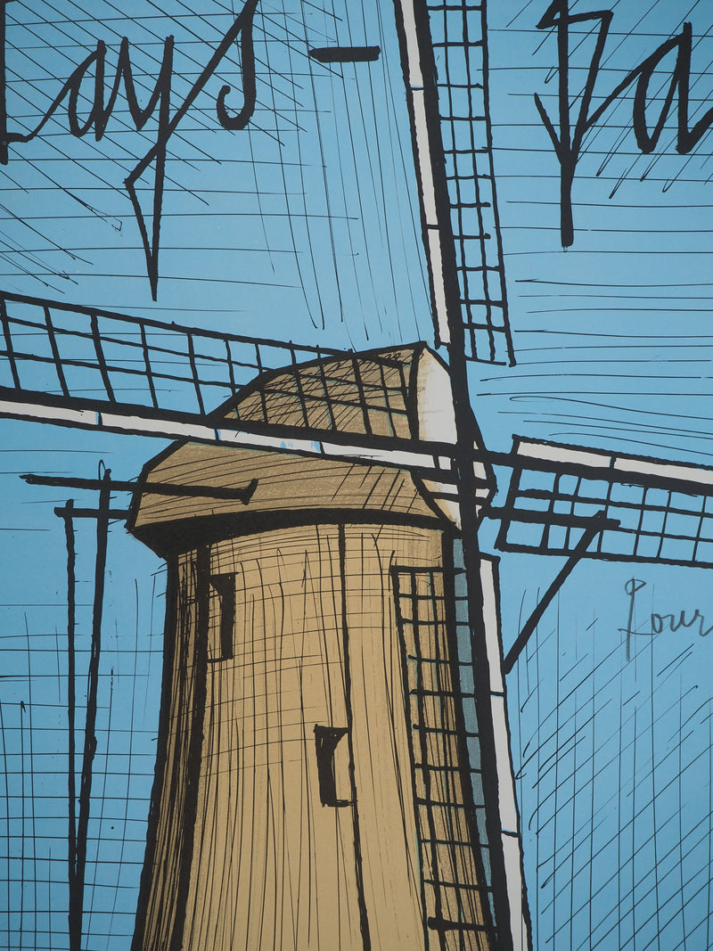 Bernard BUFFET : Pays-Bas : Le Moulin, Affiche originale (photo de détail 4) - Crédit photo : Galerie Art.Paris