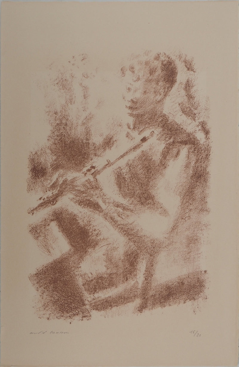 André MASSON : Portrait à la flûte, Lithographie originale (vue générale) - Crédit photo : Galerie Art.Paris
