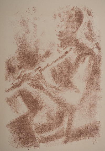 André MASSON : Portrait à la flûte, Lithographie originale (photo de détail 3) - Crédit photo : Galerie Art.Paris
